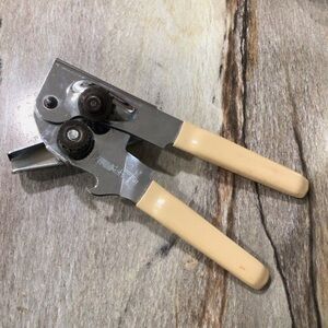 Vintage Swing-A-Way Manual Can Opener USA 7” Chrome Yellow Handles
